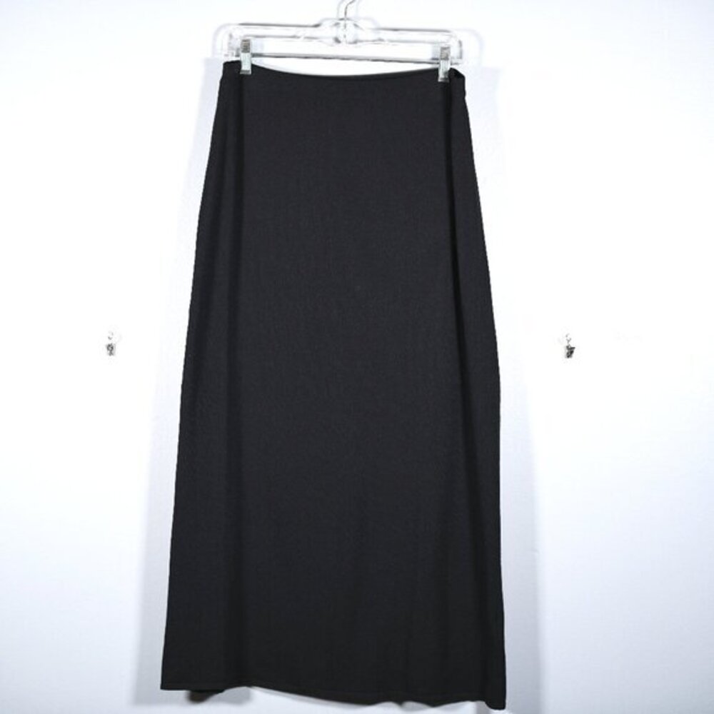 Eileen Fisher Womens Black Midi Skirt Size PM Petite 100% Wool Pull On Knit